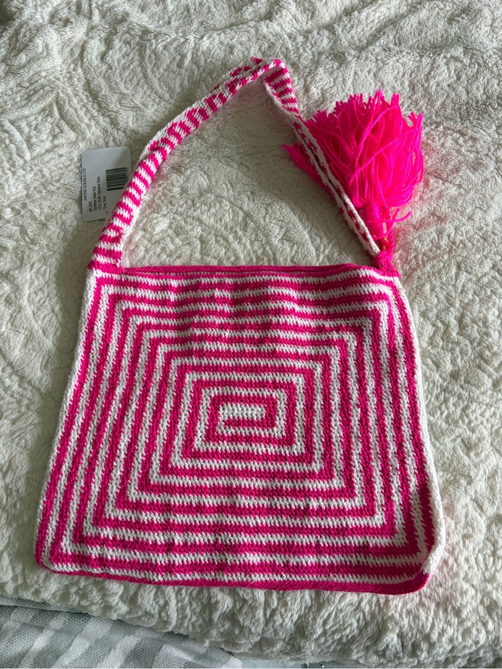 Among equals Handwoven Pink & White Striped Shoulder Bag with Tassel